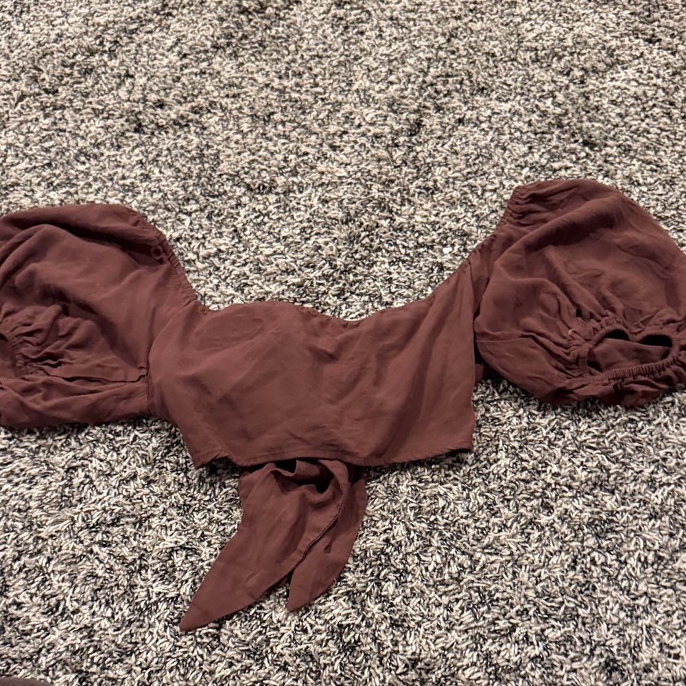 Elegant Brown Puff Sleeve Women's Top